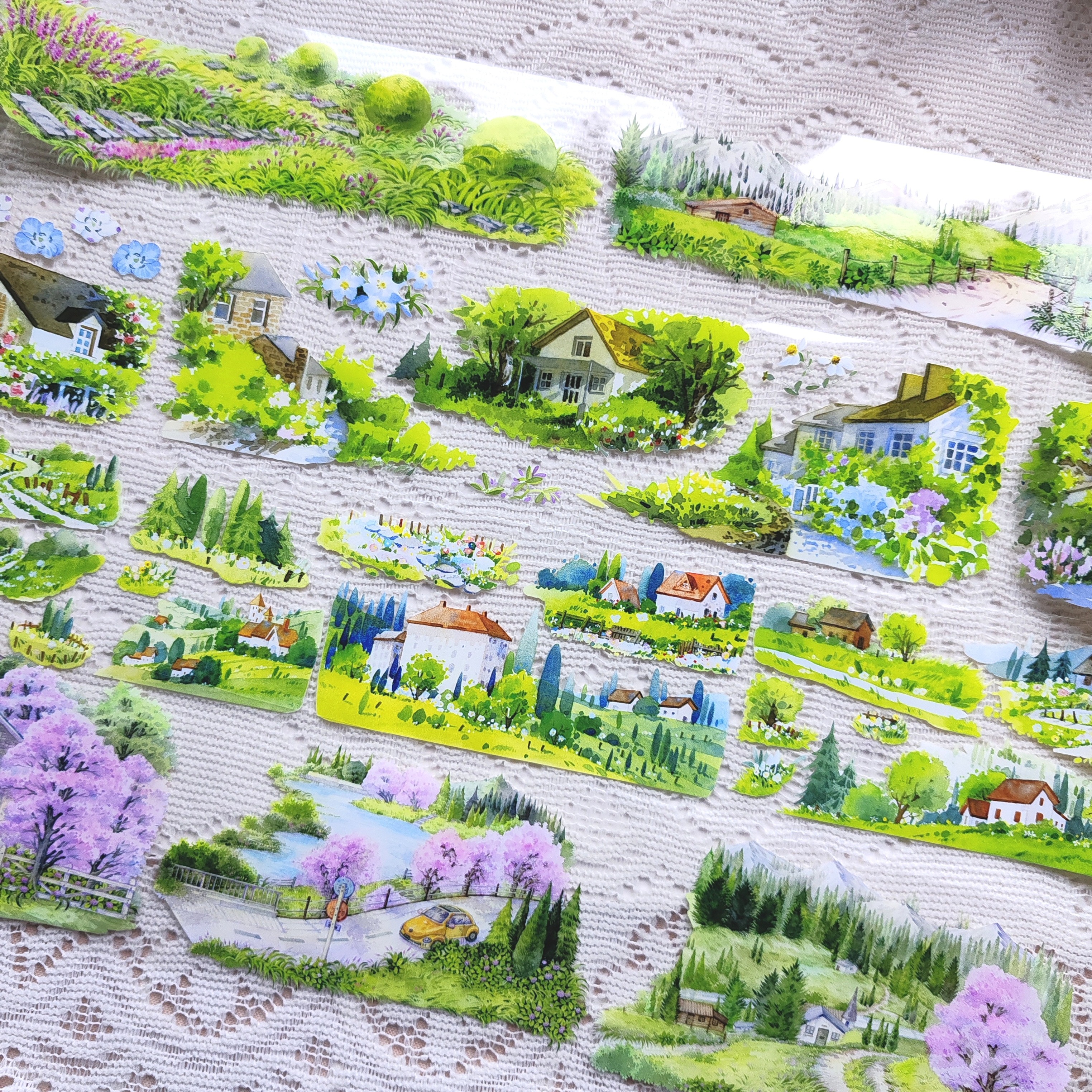 分装山林道隐林间花园邻里夏阳春生田园陌野造景手机背卡拼贴胶带