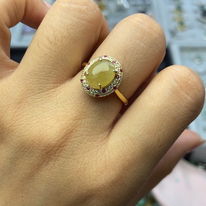 翡翠戒指银S925镶嵌戒指