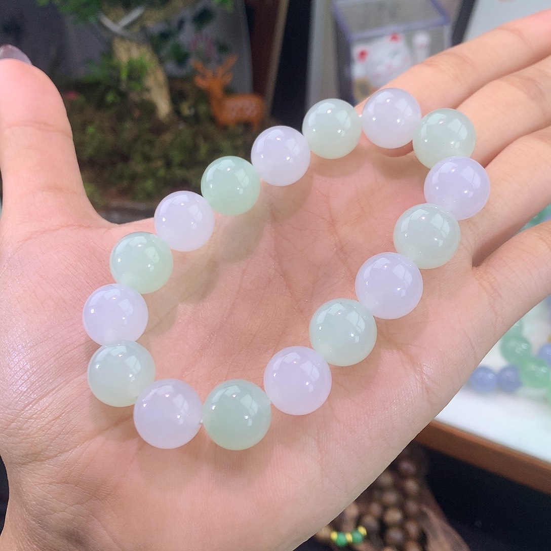 翡翠未镶嵌手链双彩马卡龙手串卡12.4mm