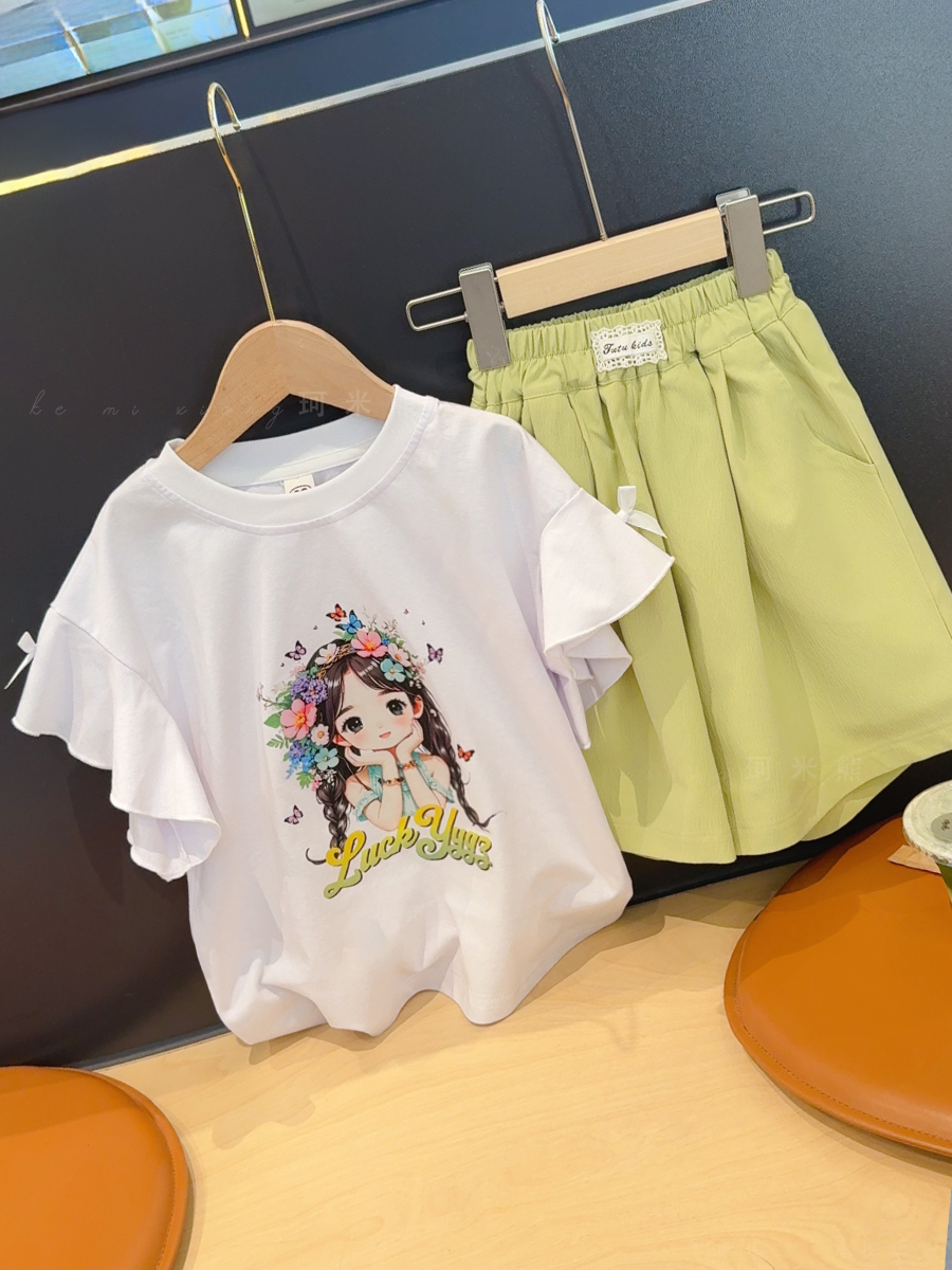 夏季套头薄款女元气少女风短袖套装童装百搭休闲时髦夏装时尚T恤