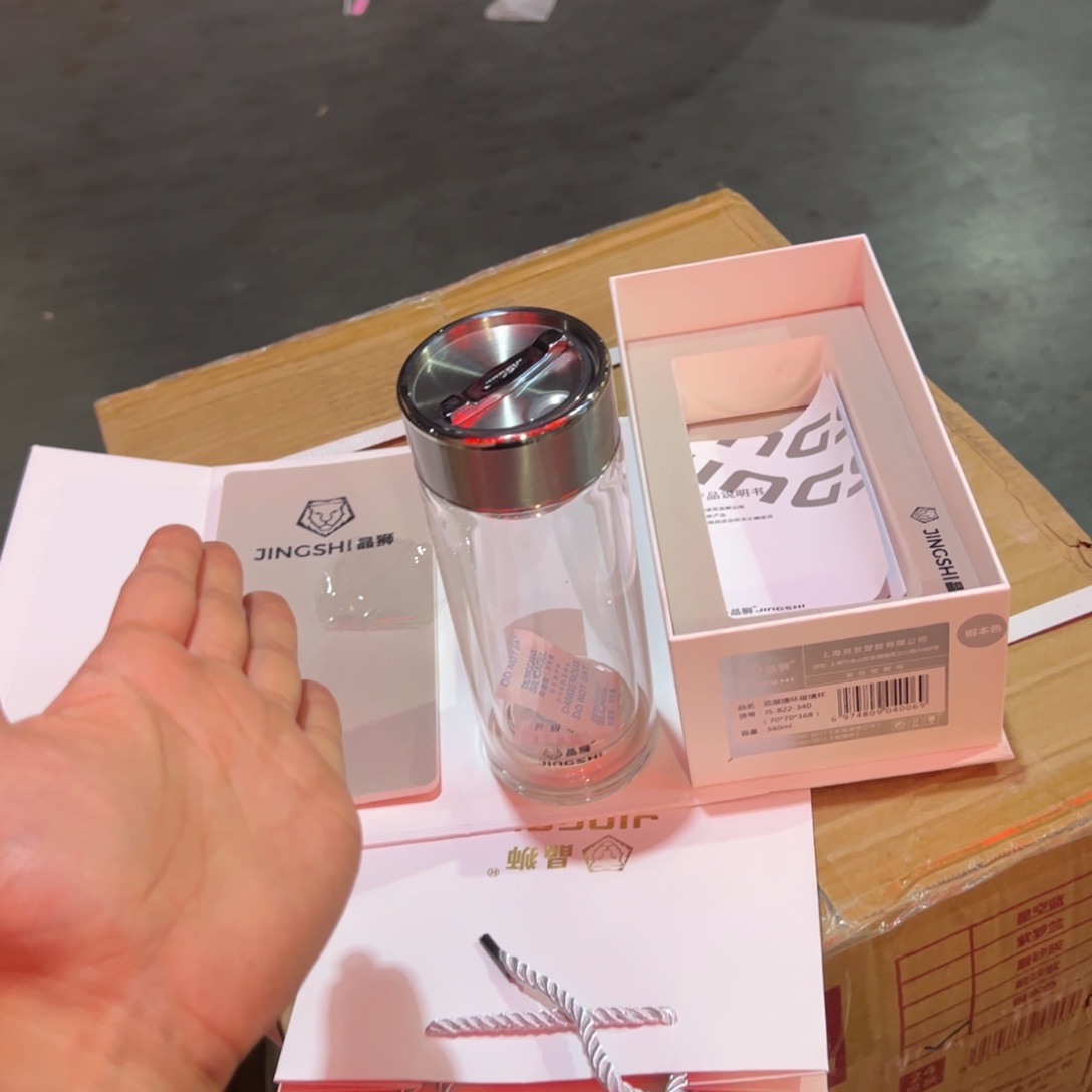 晶双层玻璃杯340玻璃杯本色玻璃杯340提环