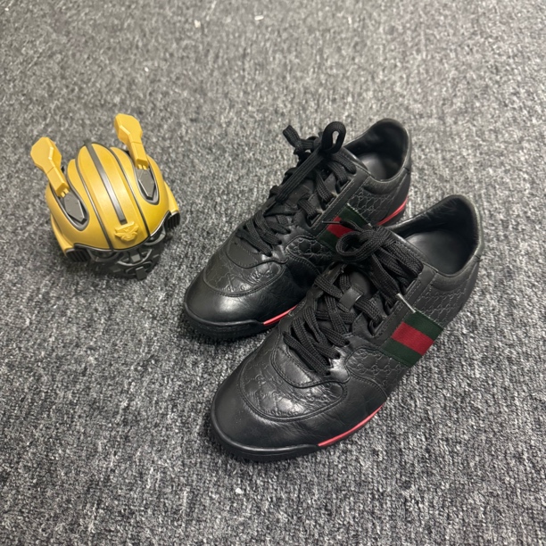 95新 GUCCI/古驰 /40码/黑色压花满印休闲鞋/公价4500