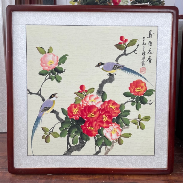 【手绘国画】带框发货花鸟茶花鸟语花香斗方餐厅客厅玄关卧室挂画