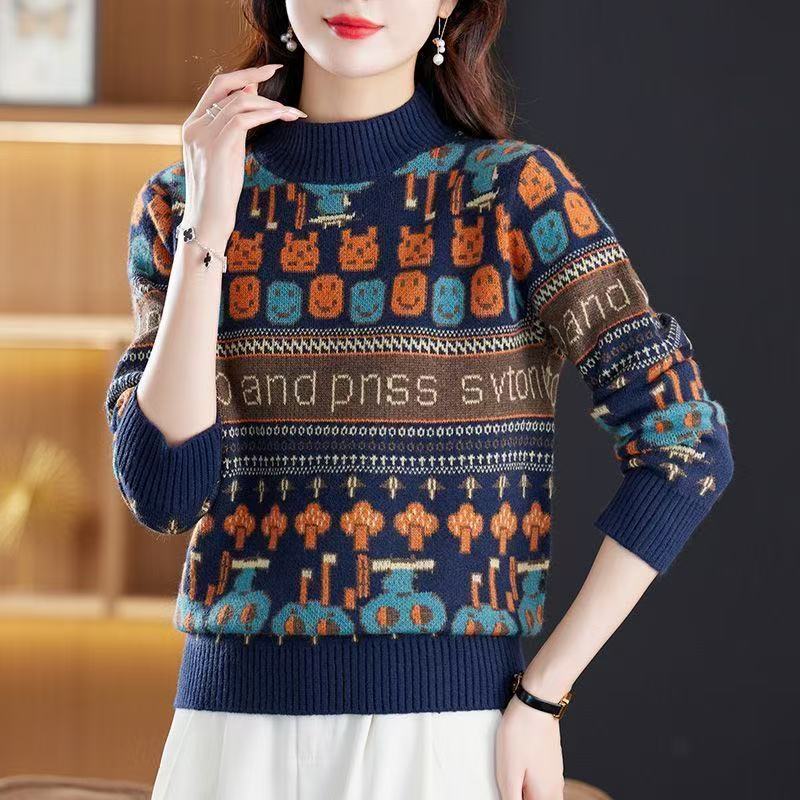 【暮色图腾】轻奢早秋款时尚减龄藏青百搭针织套头衫a20