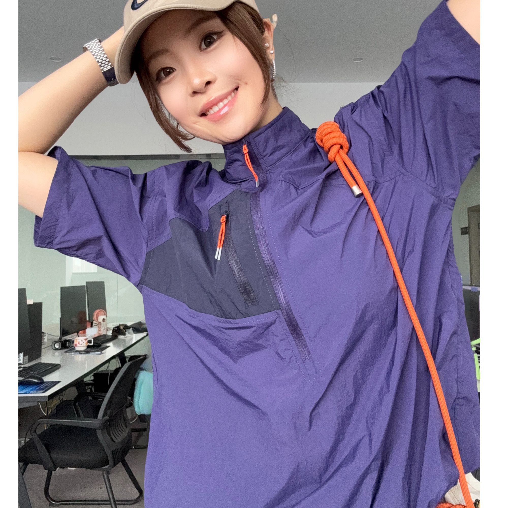 撞色口袋】夏季男女款户外轻量速干半拉链小立领山系风短袖外套