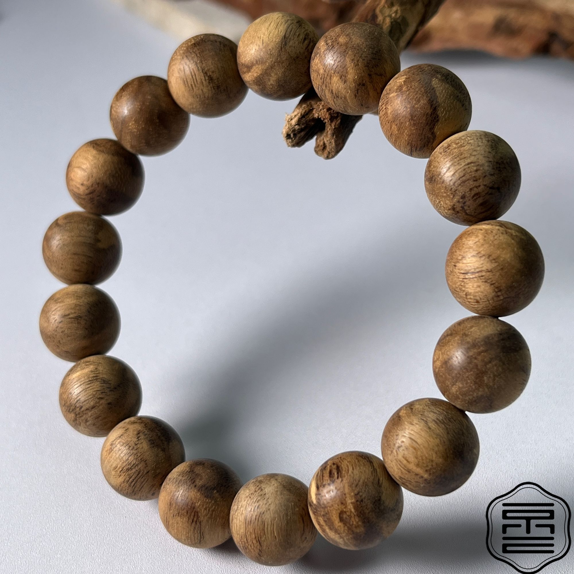 沉香柬埔寨虎斑纹沉香手串12mm单圈手串JY