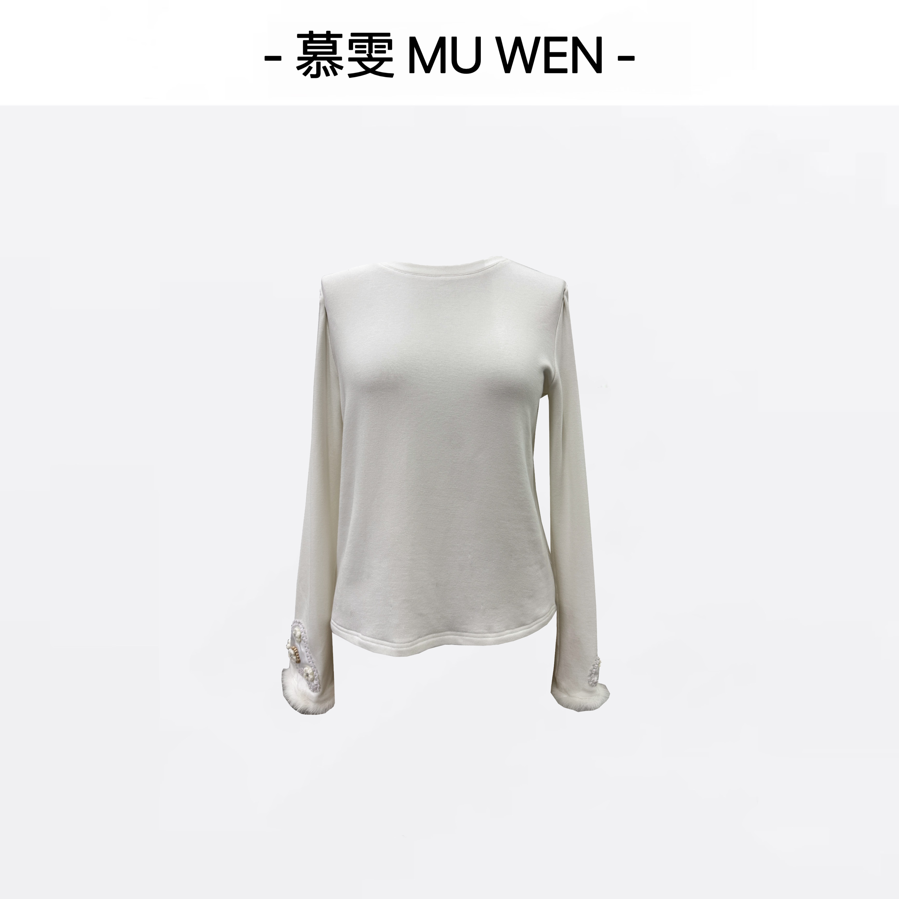 【花弄影】新中式早秋软糯舒适百搭袖口水貂毛弹力上衣251466837
