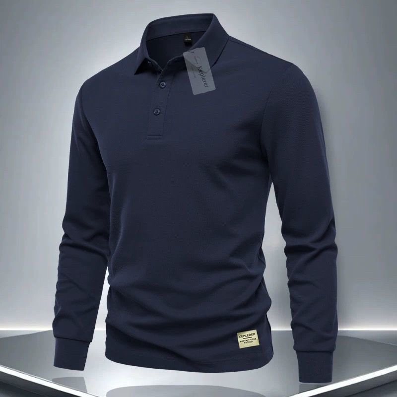 男士冬季纯色长袖polo衫休闲修身商务翻领宽松打底时尚百搭潮流