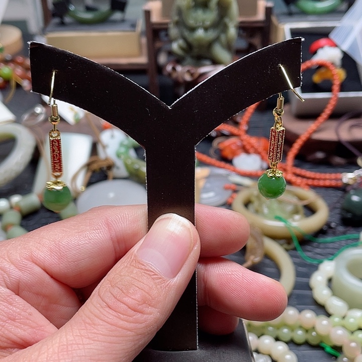 和田玉耳饰14K金镶嵌