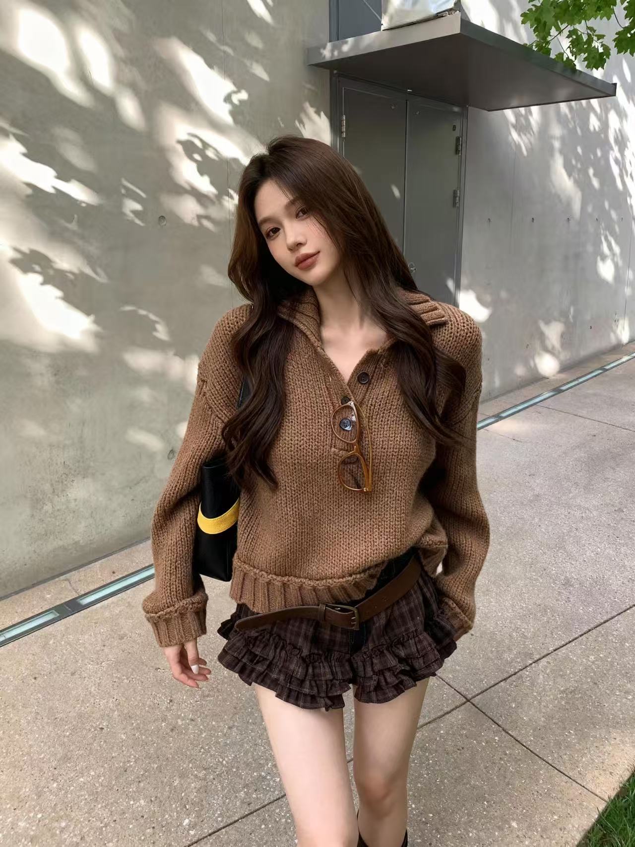 常规韩版上衣中长款秋冬毛针织衫翻领短款针织薄款