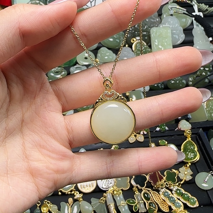 颈饰银S925镶嵌和田玉送链子送绳