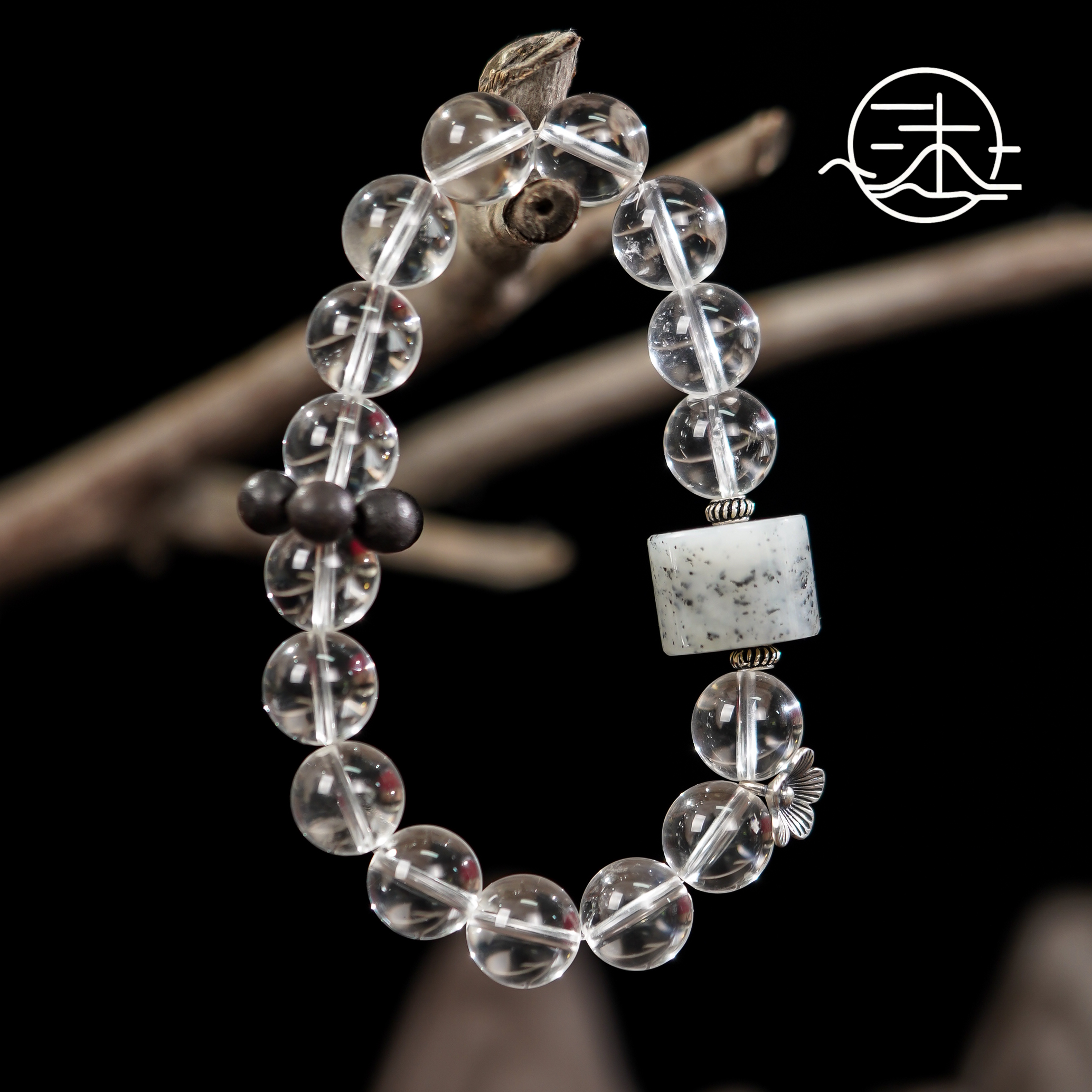 木润【青花点墨】天然白水晶和田玉手串