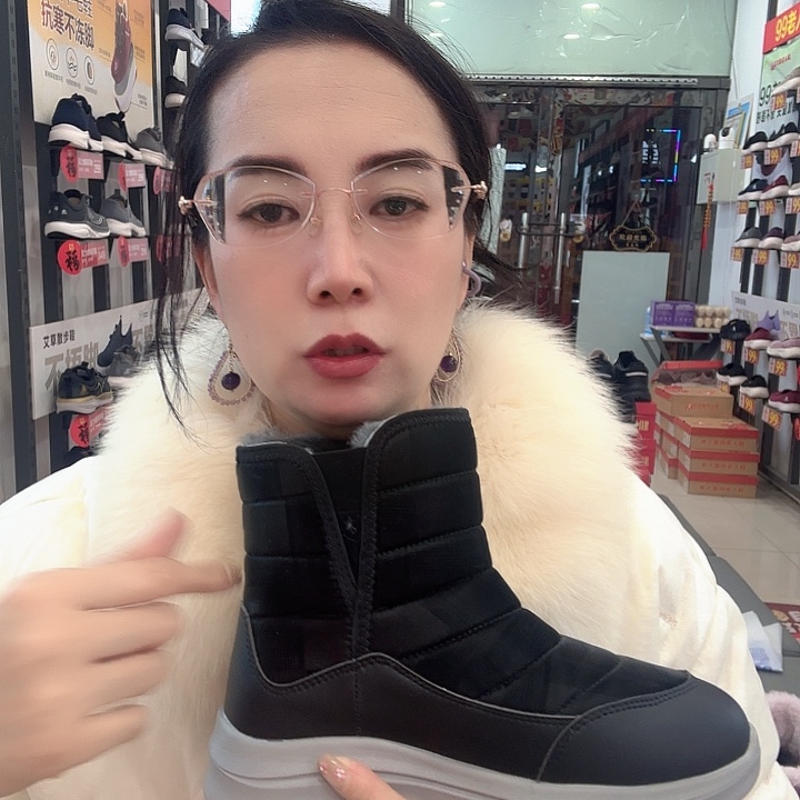 8***料鱼嘴鞋足力健黑色羊毛靴36码