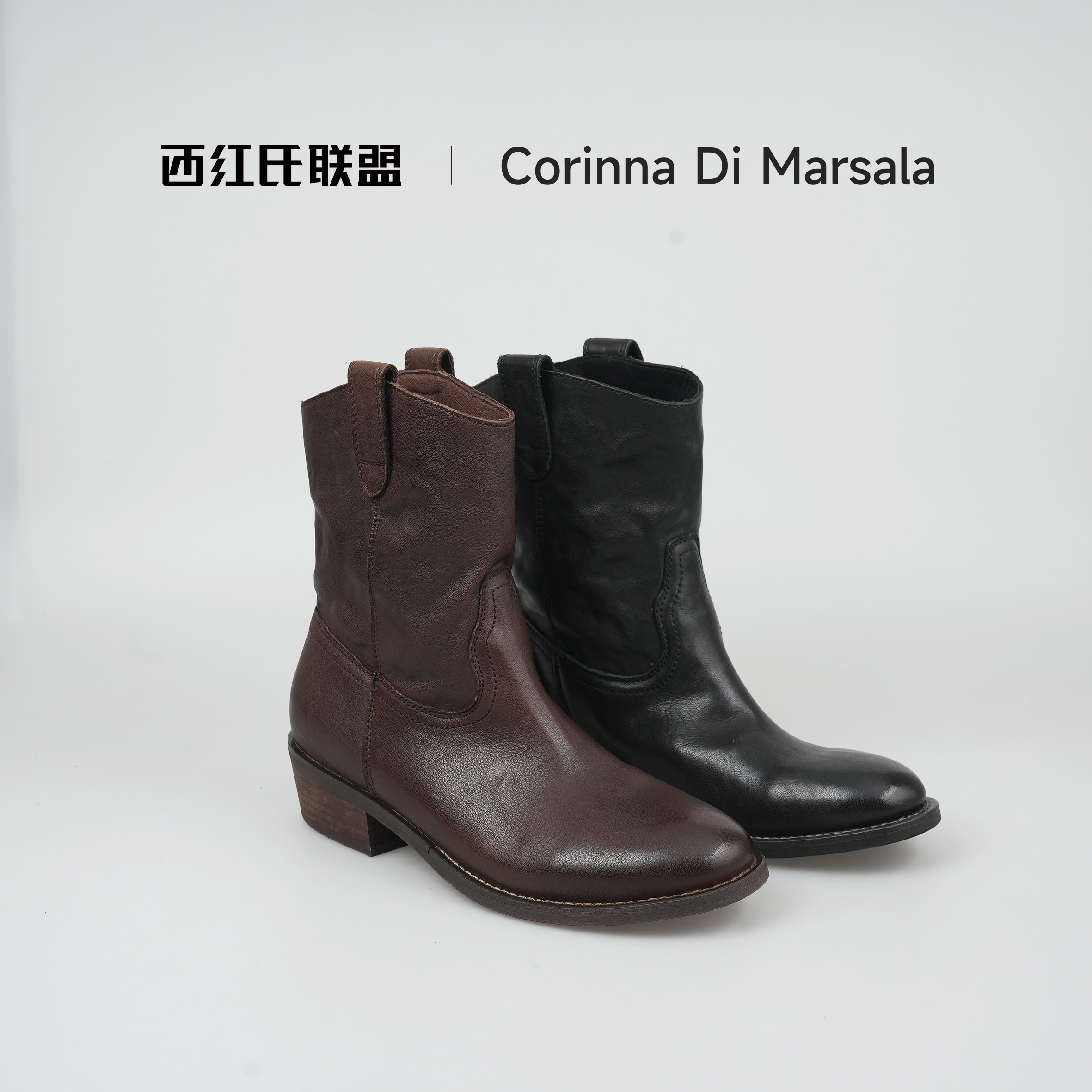 【西红氏&UU】新款手工重水洗马皮秋冬新款复古时装靴跟高4cm