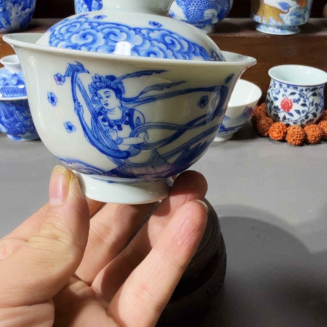 泥塑盖碗手工手绘