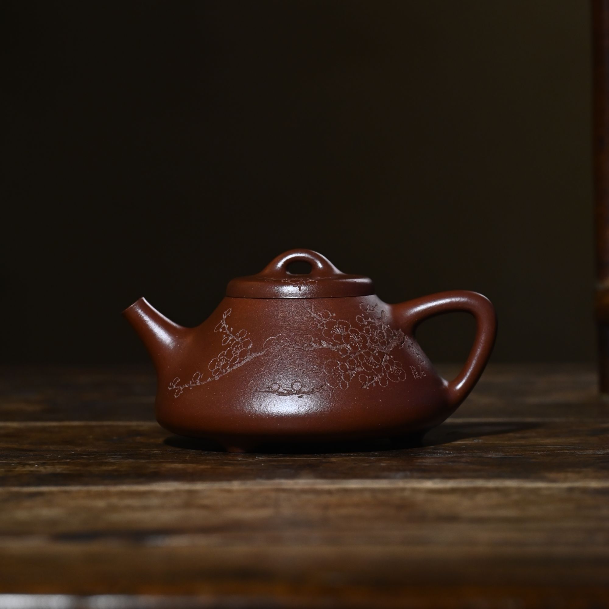 任中华  【子冶石瓢】  底槽青  石陶刻绘  260ml 全手工精美