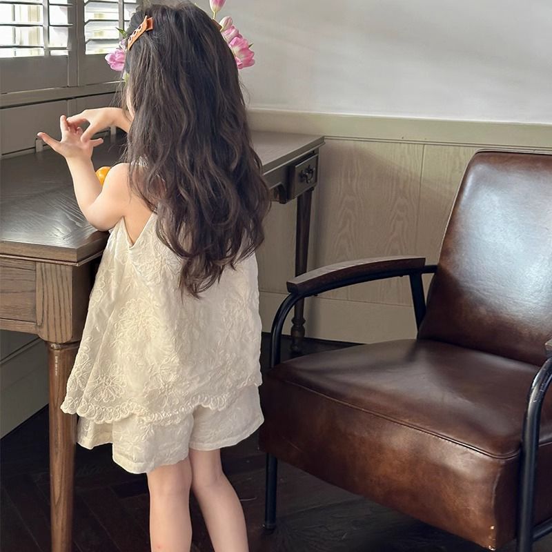 女童夏季套装新款洋气棉童装女孩吊带短裤儿童两件套