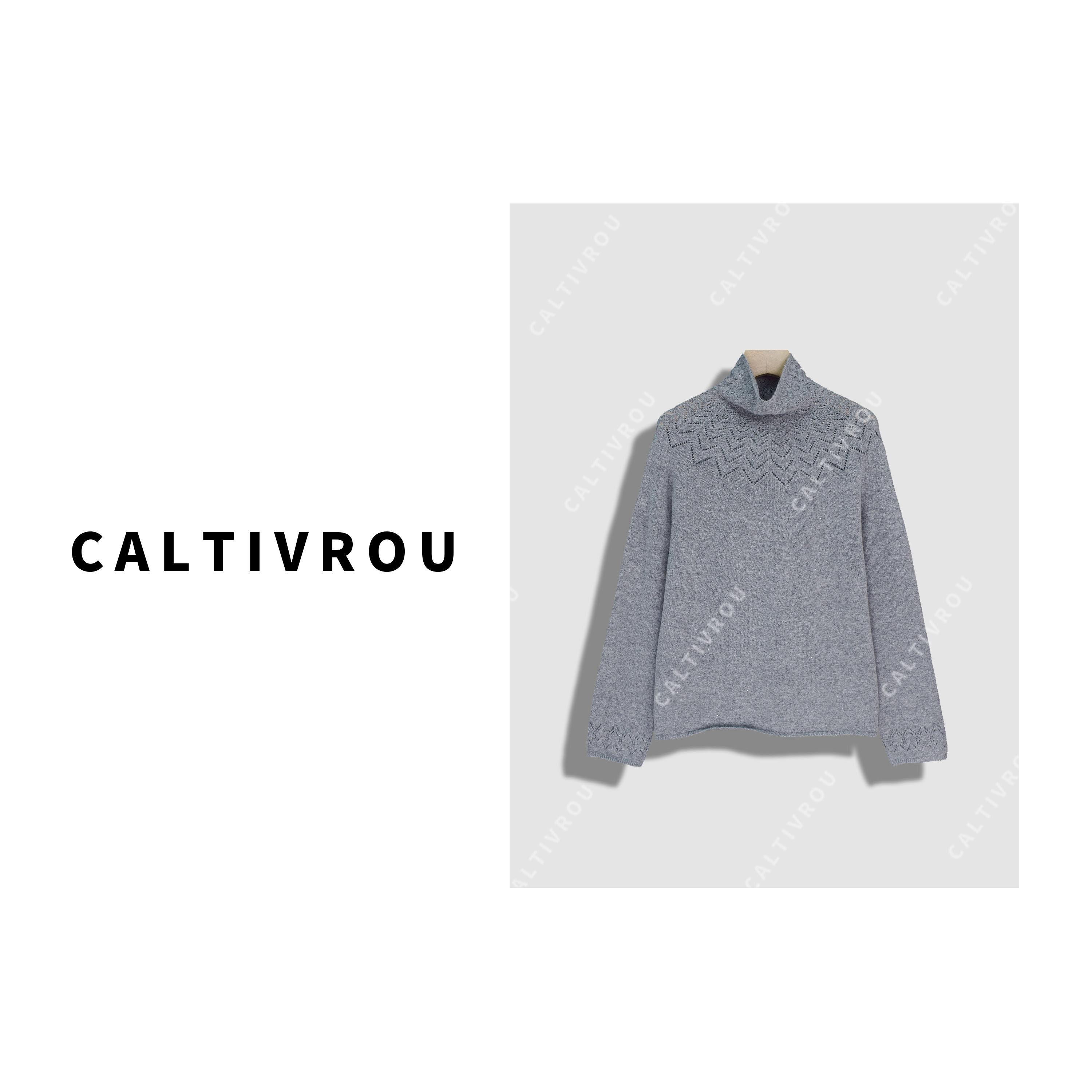 【可可】半高领镂空亮片气质针织衫-Y20105