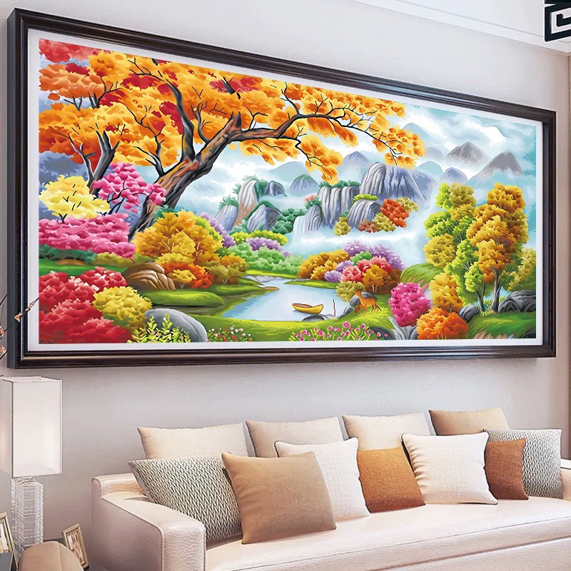 1.8大格467世外桃源 纯手工绣好的十字绣成品装饰画