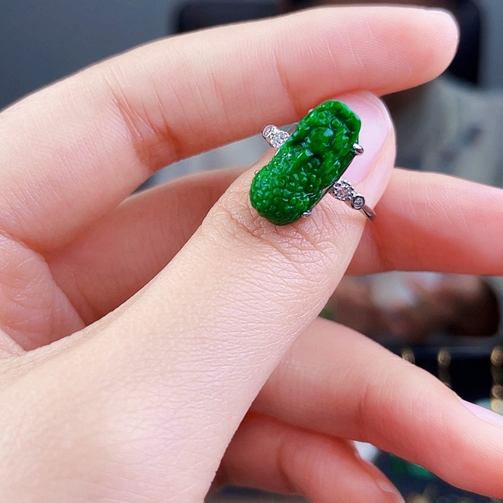 翡翠戒指银S925镶嵌饰品
