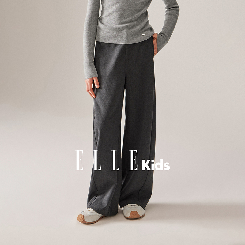 ELLE KIDS 复古弯刀休闲裤女童秋季新款智性百搭斜纹混纺裤子F4