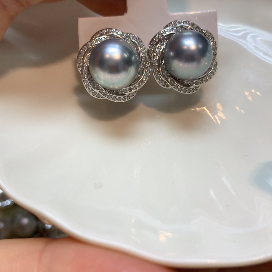 海水珍珠耳饰银S925镶嵌