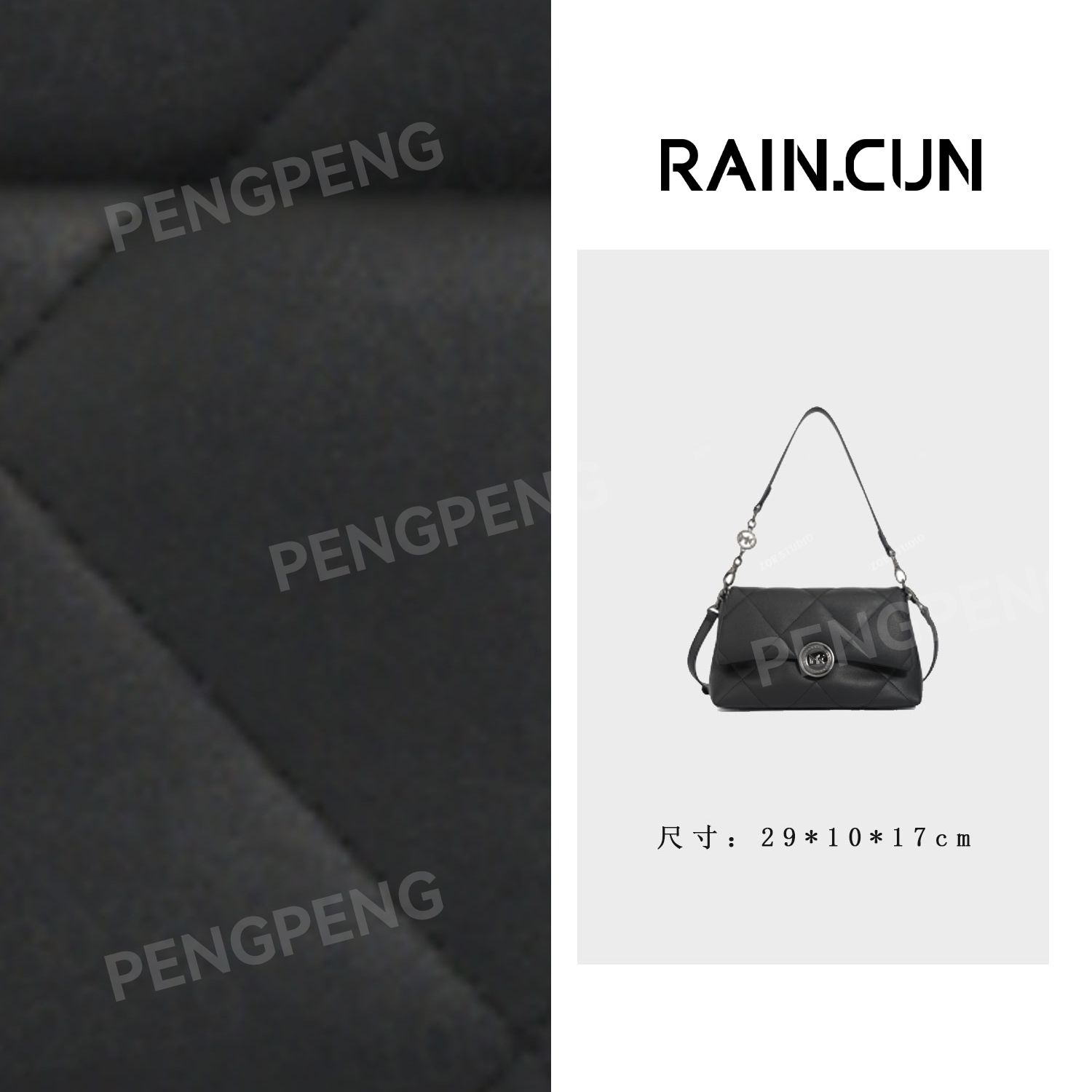 RAIN.CUN FES-6121-黑色 轻奢女士时尚小众真皮单肩包