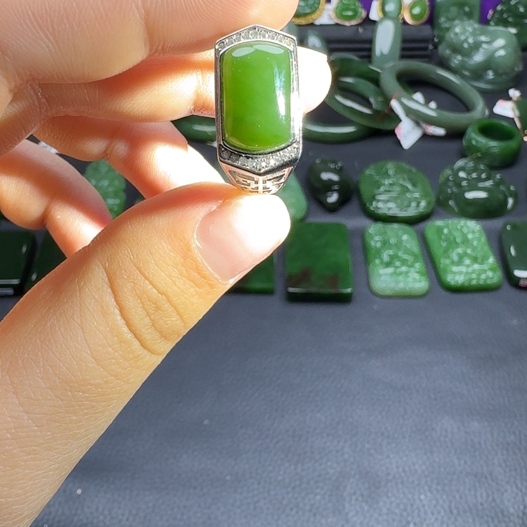 和田玉银S925镶嵌戒指