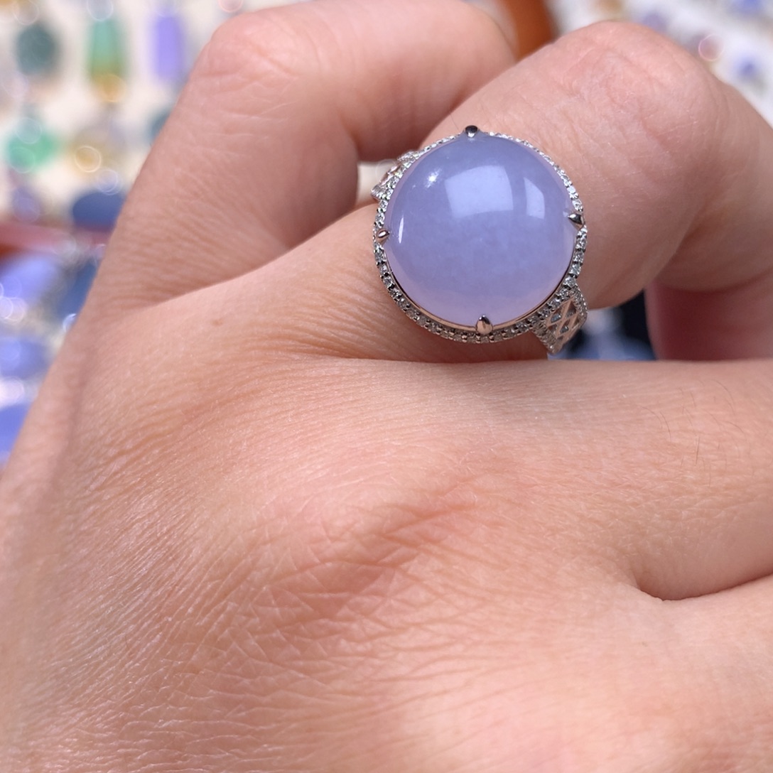 18K金镶嵌戒指翡翠紫罗兰蛋面戒指