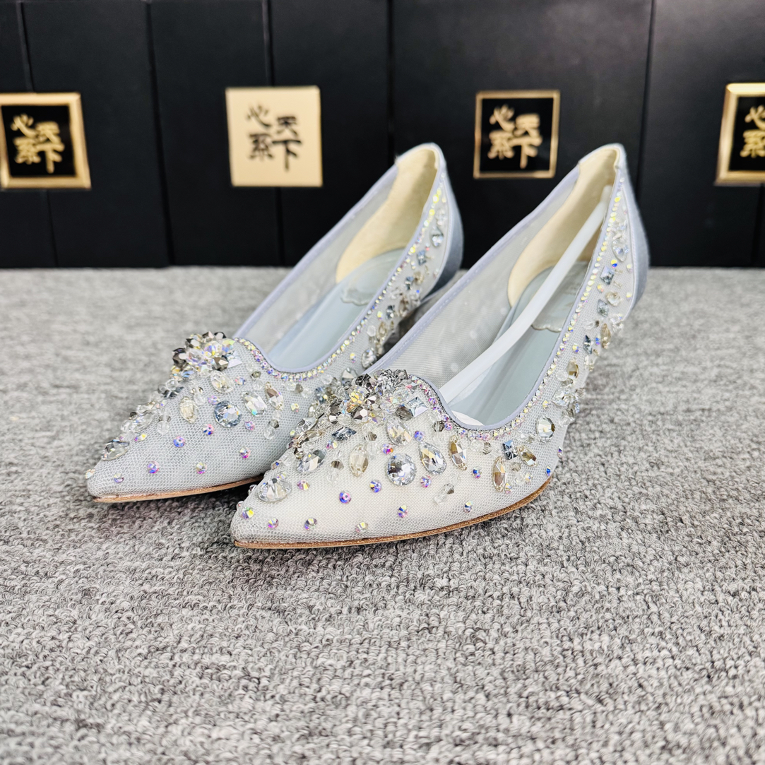 未使用 maje Rene caovilla蕾丝水晶高跟鞋36.5码ysc4284