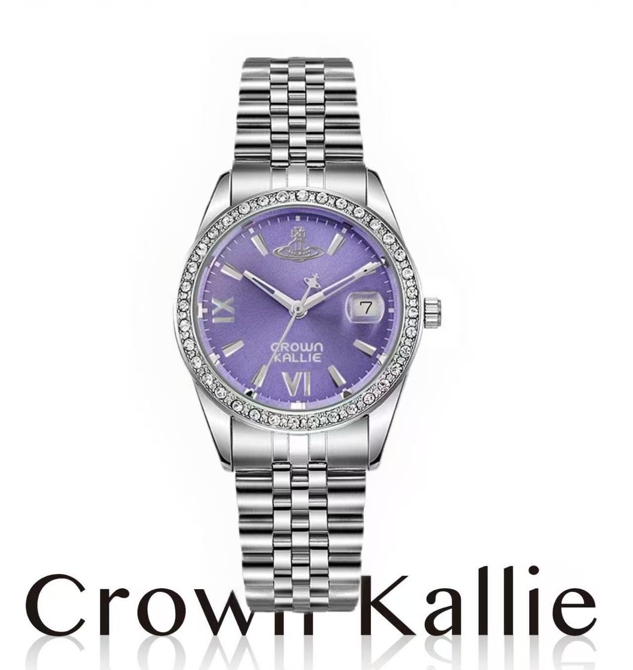Crown Kallie-西太后联名同款土星元素碎冰紫女士时尚腕表ck8125