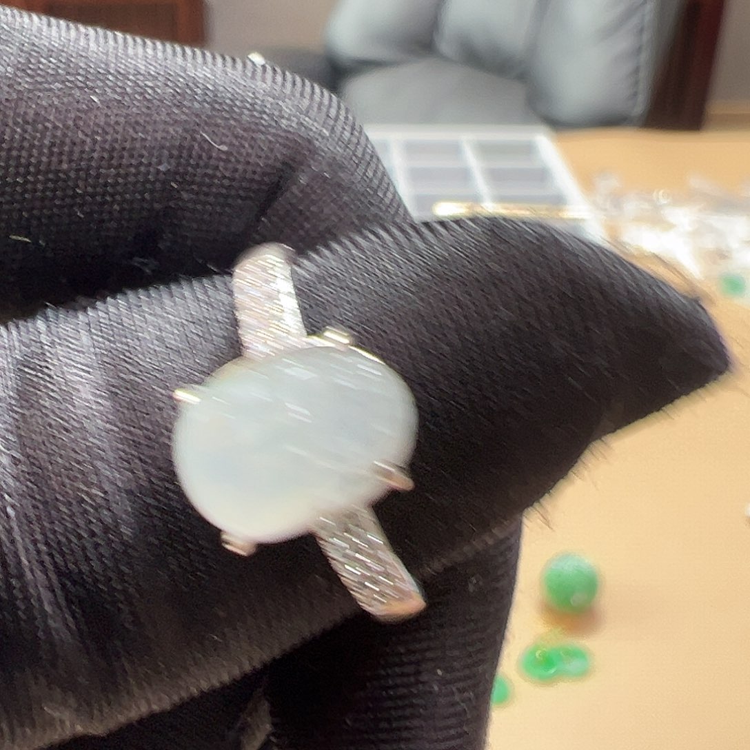 翡翠银S925镶嵌戒指戒指