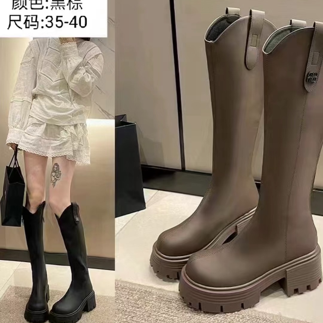 郑姐家(中肥中宽)新款超弹厚底骑士靴8823