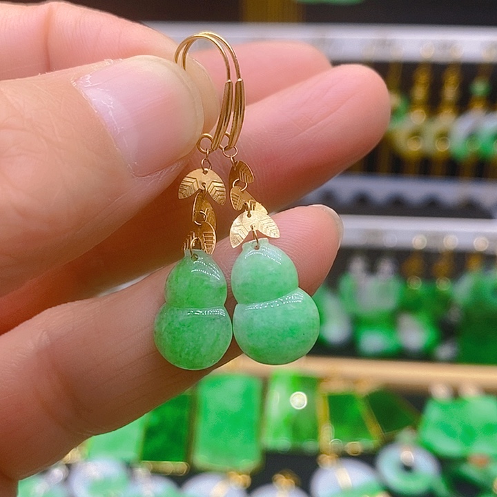 翡翠耳饰18K金镶嵌耳坠