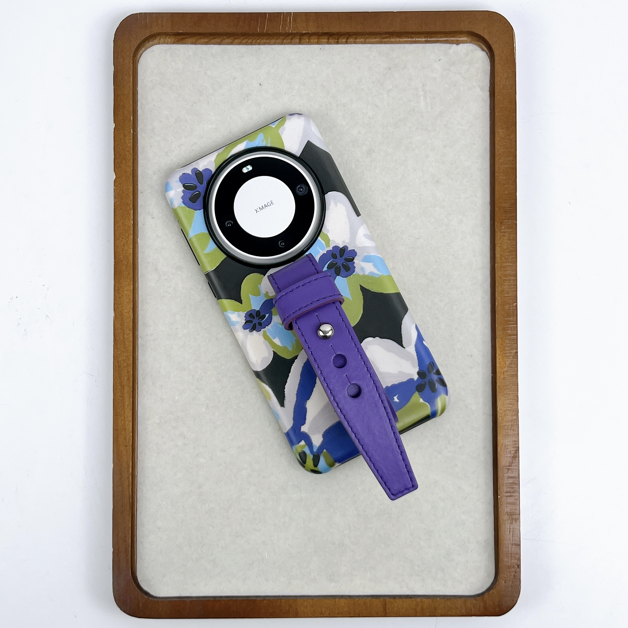 品申原创小众复古线条油画花朵皮质腕带适用华为mate70pro手机壳