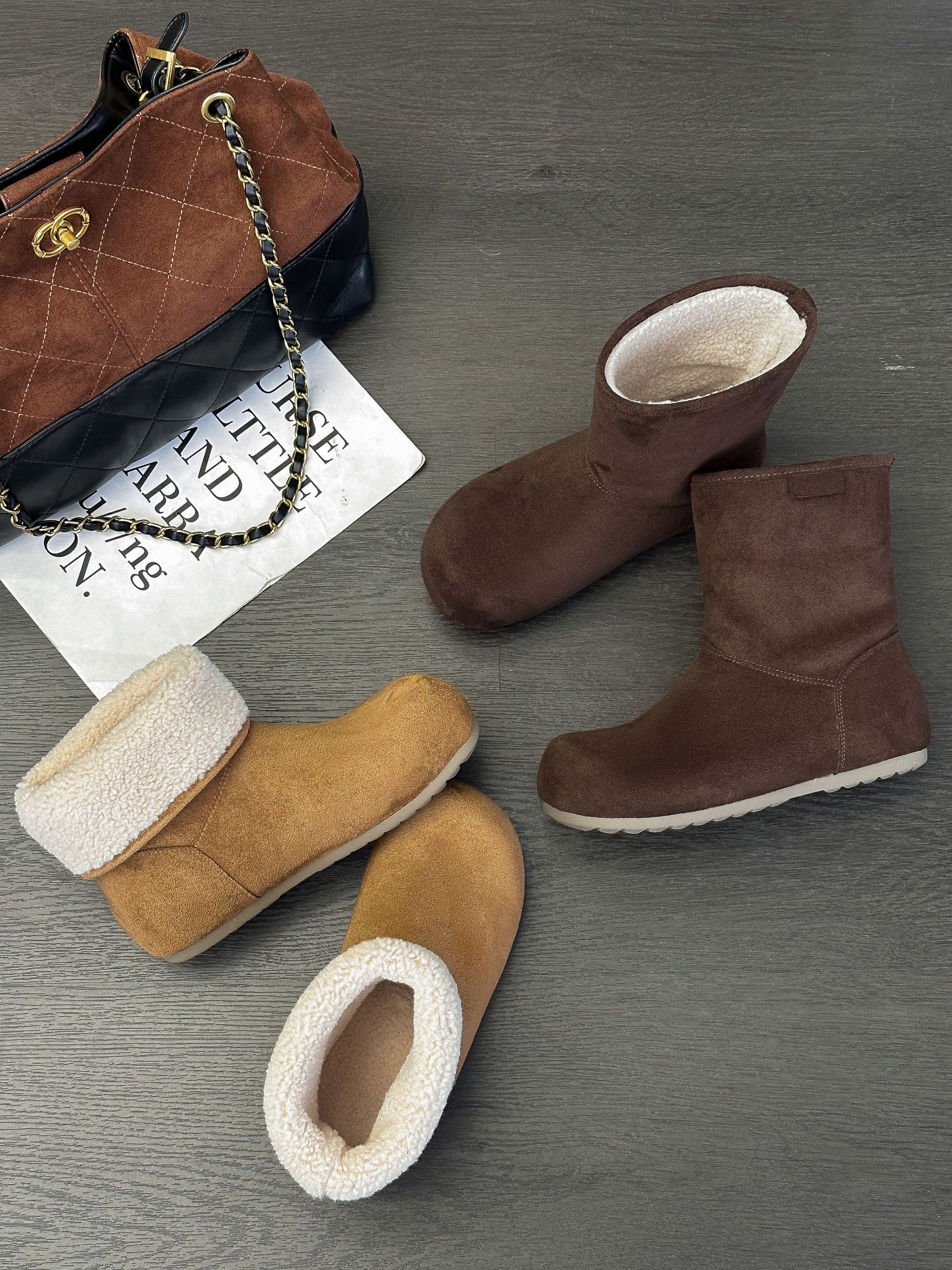 保暖棉鞋时尚雪地靴冬季加绒低跟短筒时尚侧拉链平底