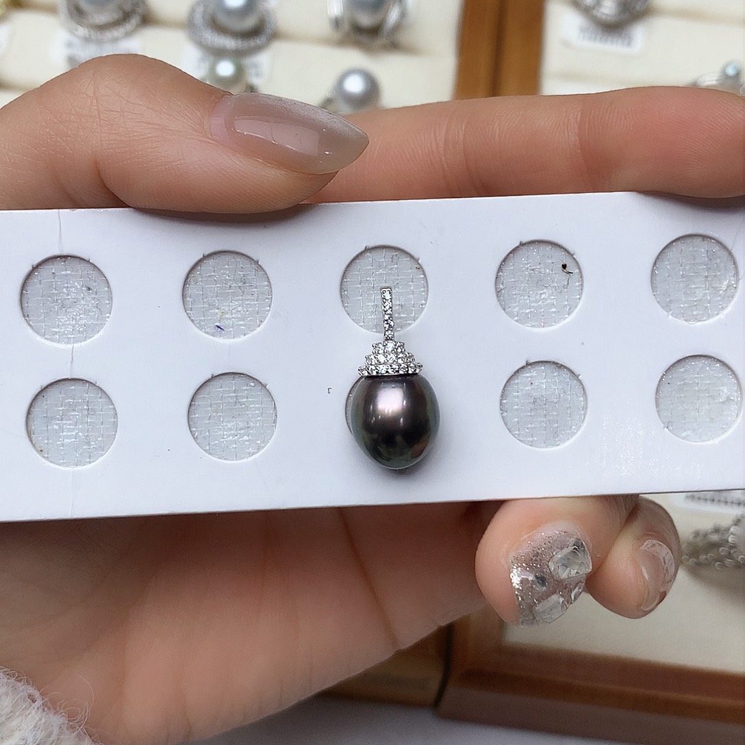 海水珍珠颈饰银S925镶嵌宝塔万能扣大溪地吊坠10-11mm