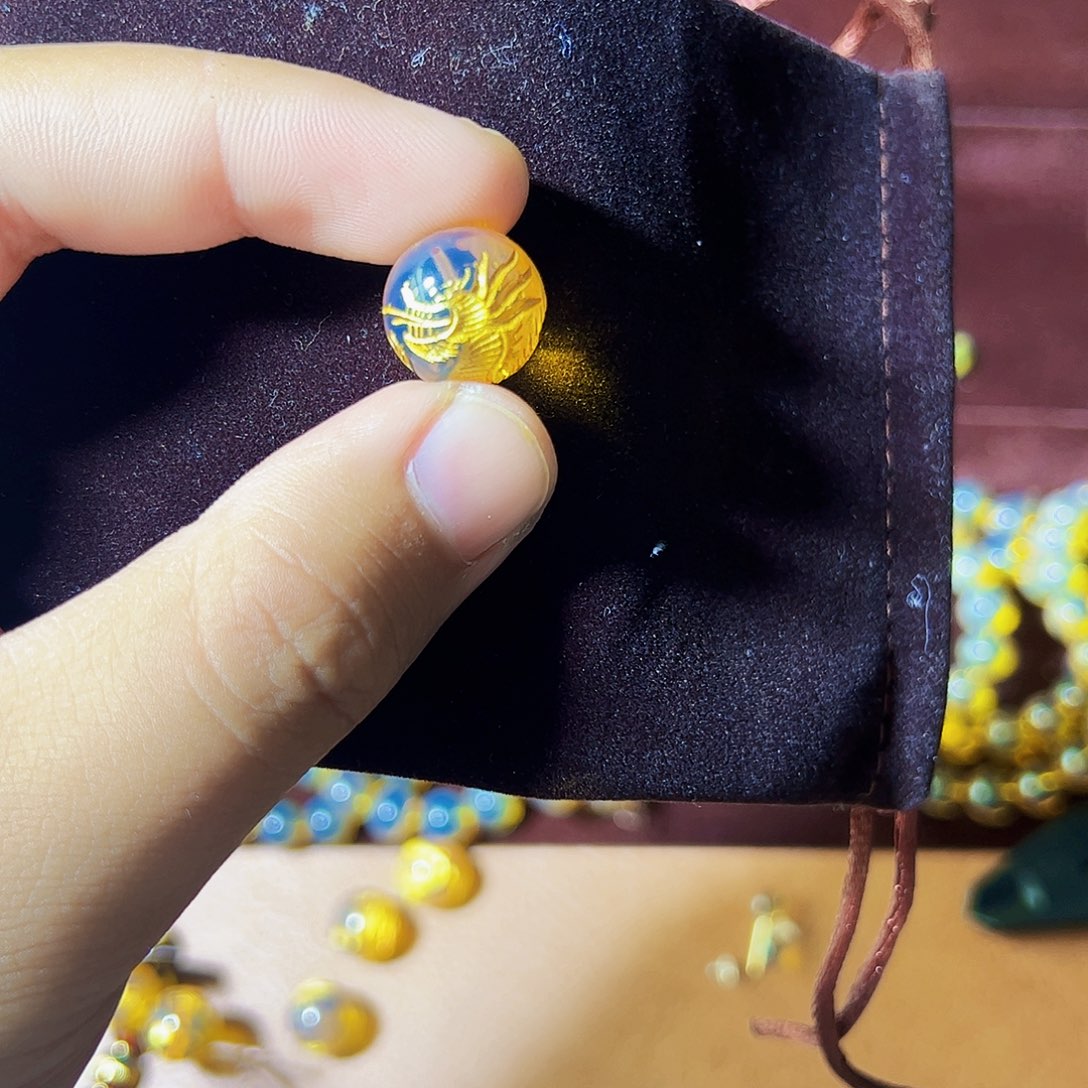 蓝珀珠宝奇石足金镶嵌c龙珠15mm墨西哥蓝珀镀金