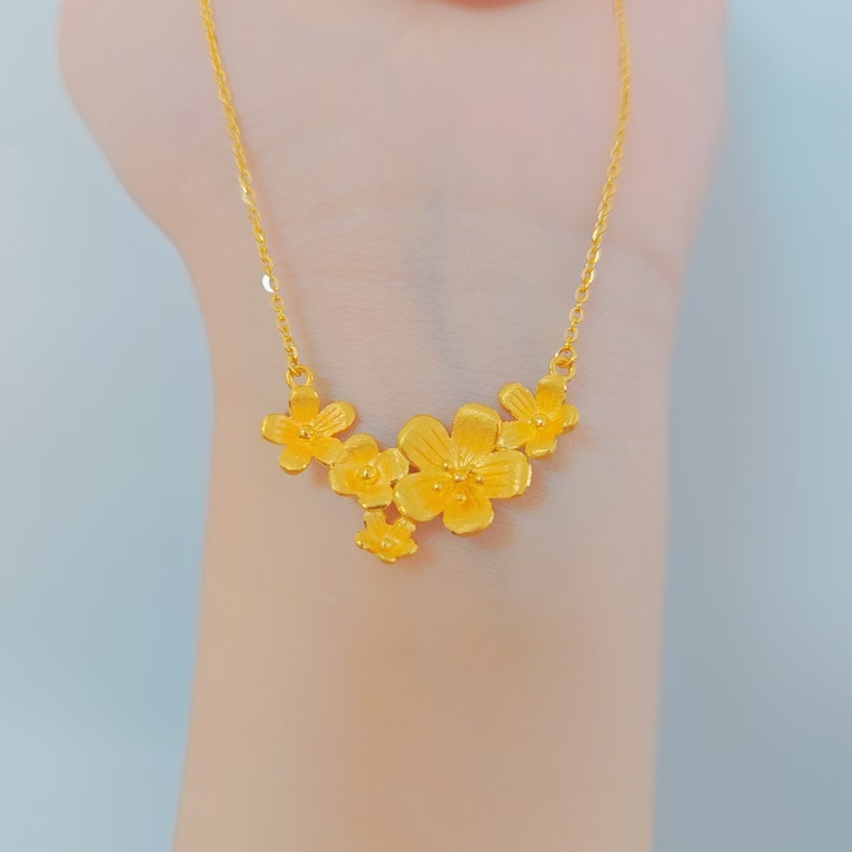 足金999桃花黄金套链时尚百搭黄金首饰项链