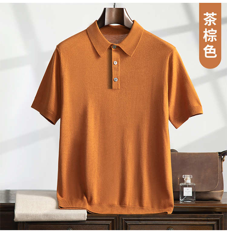 男士POLO领桑蚕丝短袖薄款精纺山羊绒毛衣商务休闲上衣半袖T恤