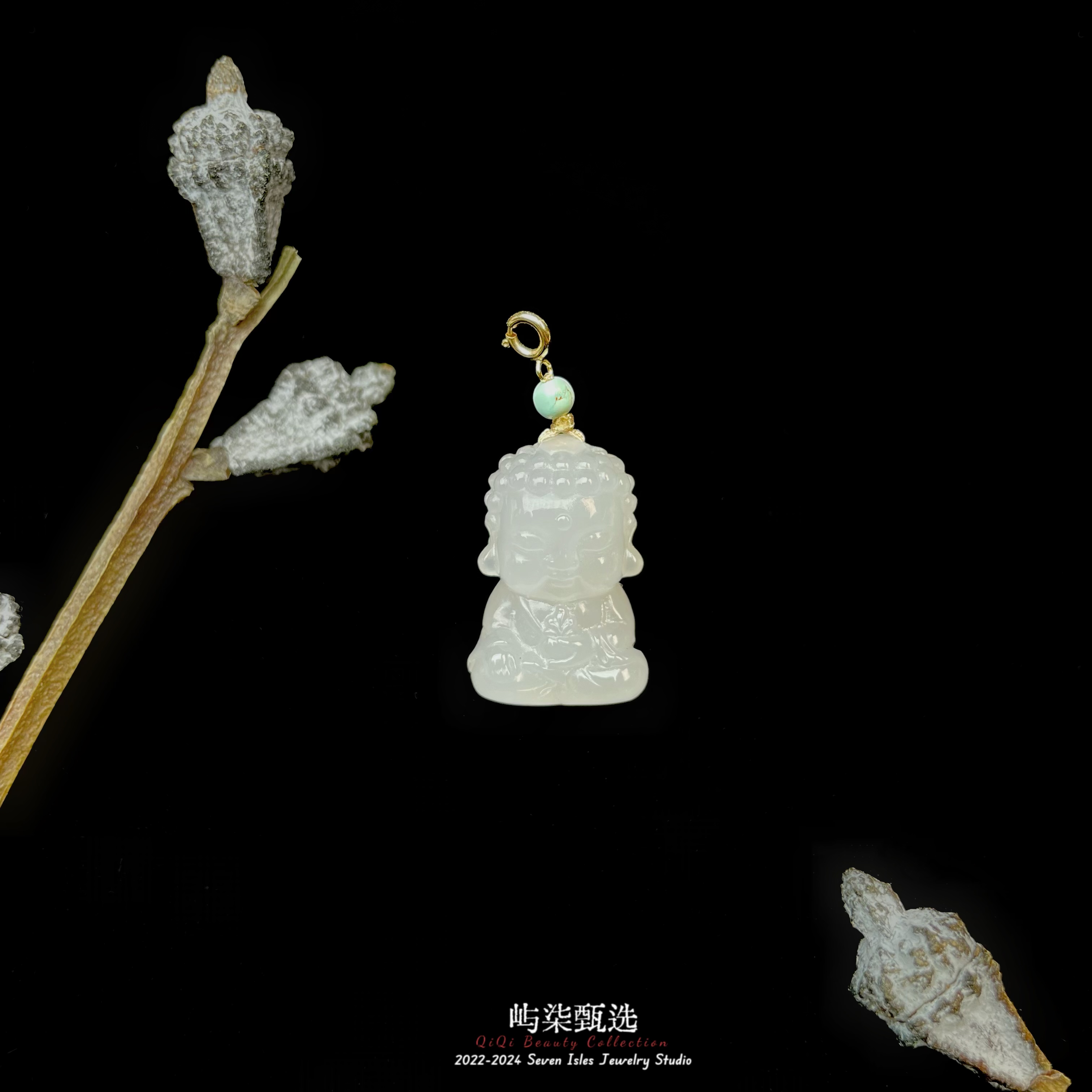 【要努力】C785 和田玉18k金镶嵌 烟紫药师佛吊坠多样性发一