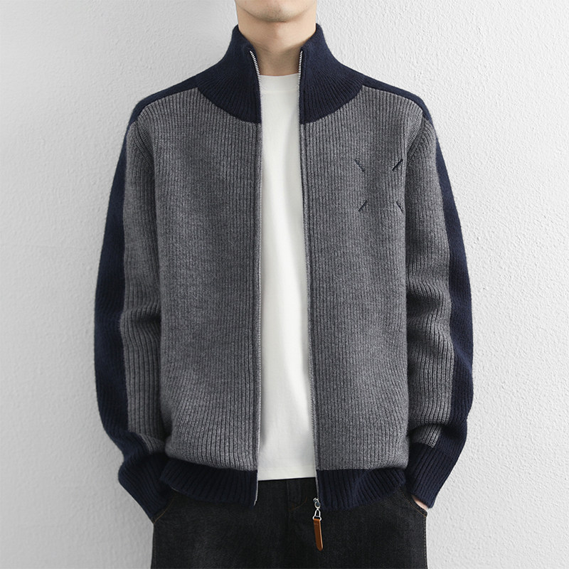 2025秋冬季男士潮流拼色开衫毛衣时尚休闲宽松针织衫ZFS25-2