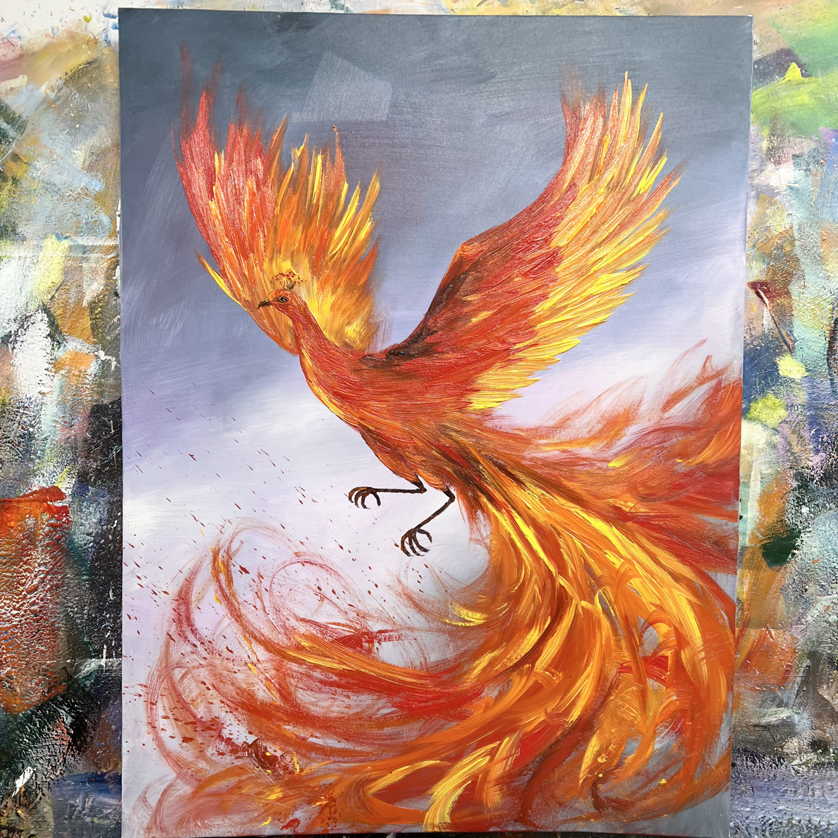 凤凰涅槃挂画现代装饰画不含内框尺寸90.120