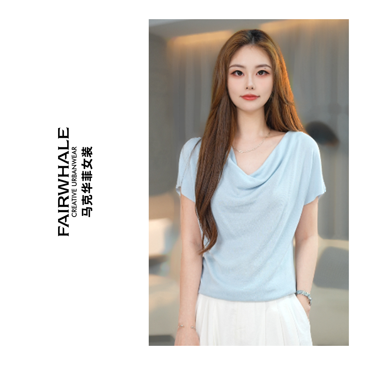 马克华菲QQ宽松型慵懒风短袖毛针织衫白色时尚上衣F52004A455