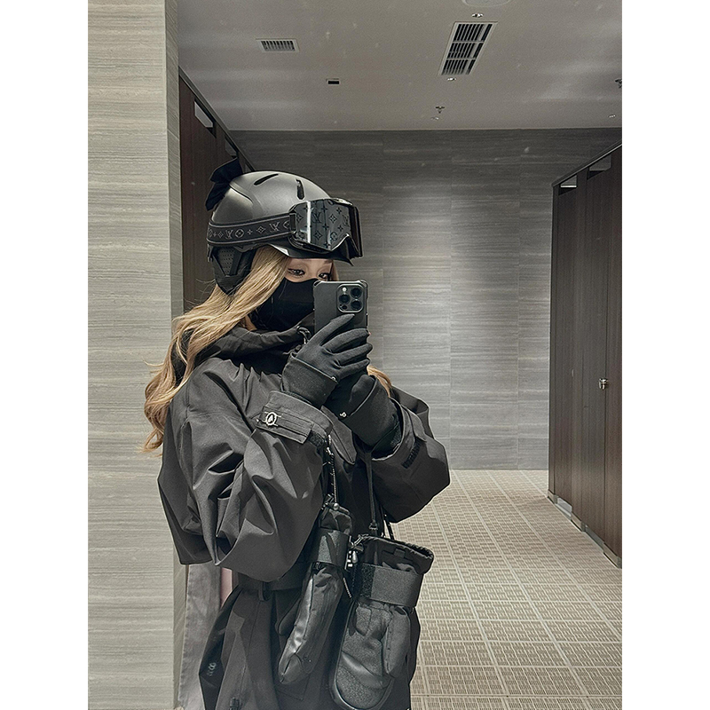KSKM黑色滑雪服套装女2025秋冬新款设计感修身收腰单双板雪服装备