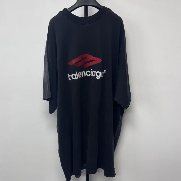 未使用 Balenciaga/巴黎世家 胶带3B二合一拼接水洗破坏短袖01789