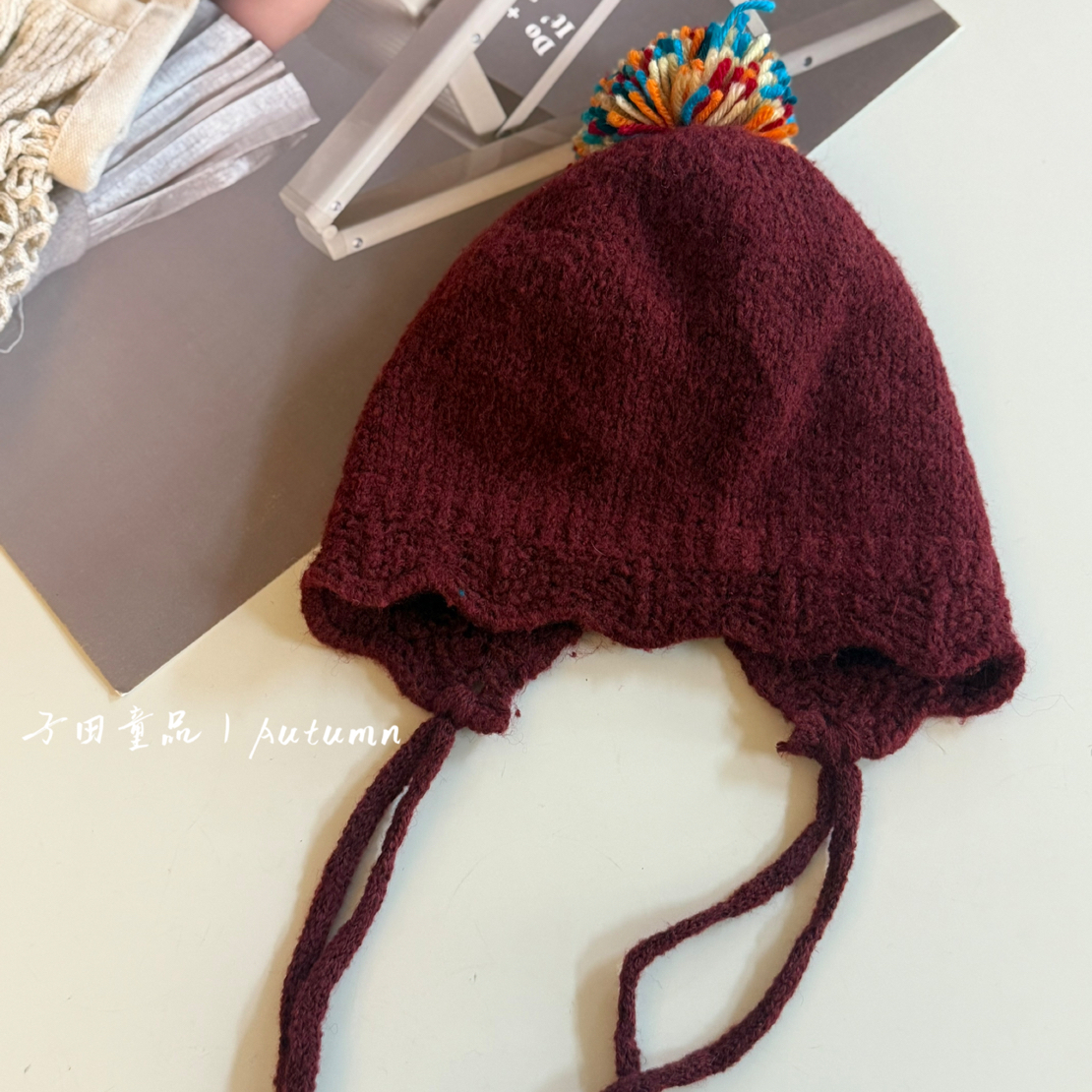 子田推荐-儿童安哥拉红彩条护耳帽