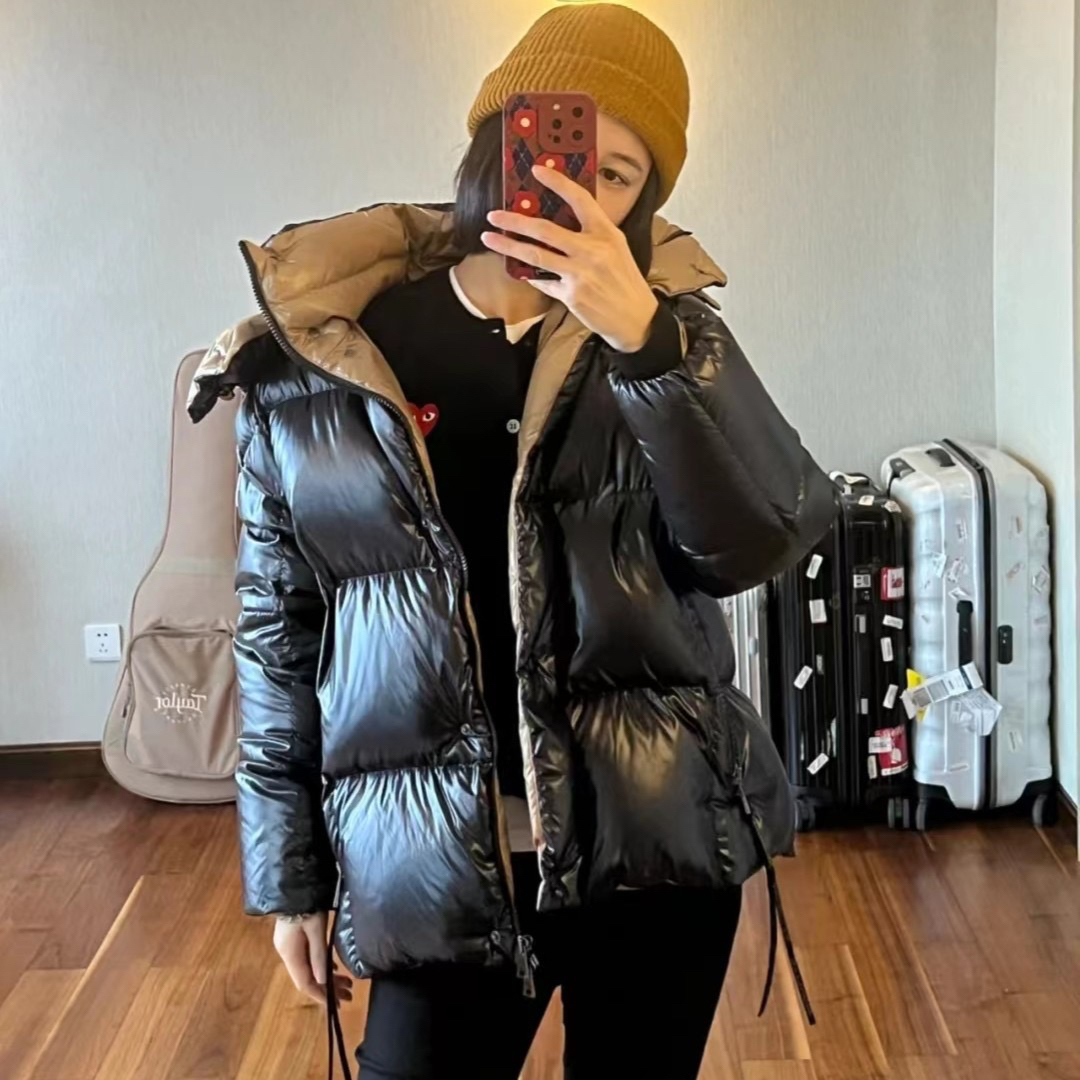 未使用 MONCLER parana 黑金大翻领撞色短款厚款鹅绒羽绒服