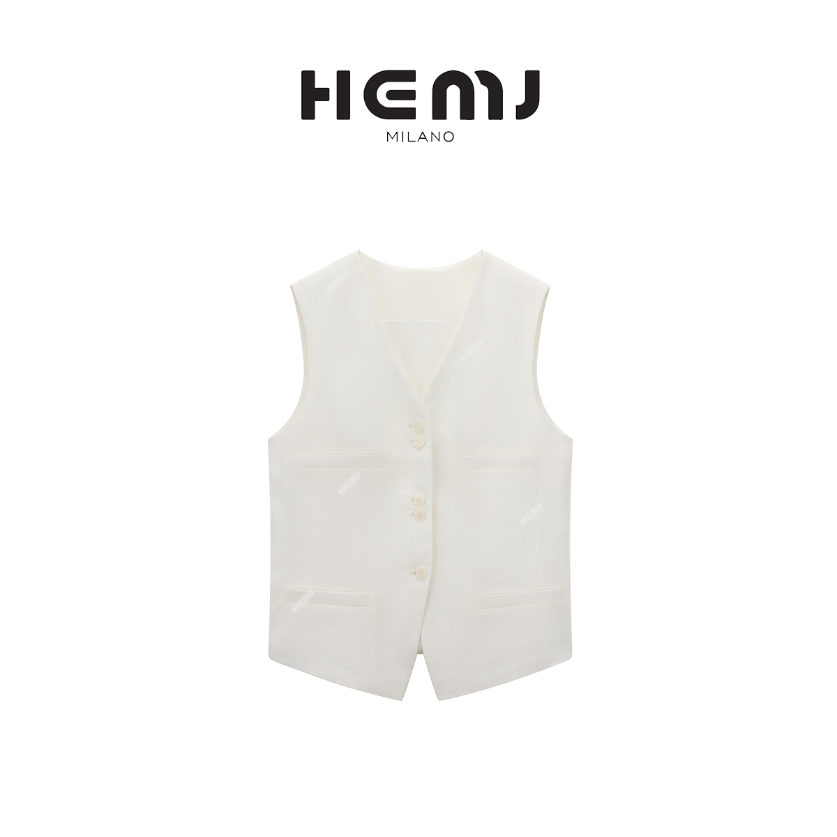 HEMJ 和梦洁气质高级感V领时尚无袖单排扣老钱白马甲 CM2B0035