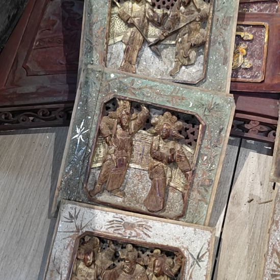 土****香榧木老木雕老花板一套三片